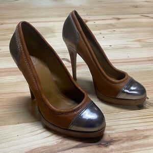 Tory Burch 4-1/2” brown and silver heels 10 1/2M
